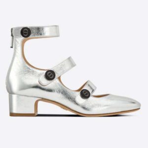 Dior Women Shoes D-Doll Pump Silver-Tone Shiny Laminated Calfskin