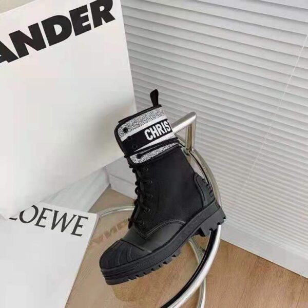 Dior Women Shoes D-Major Ankle Boot Black White Technical Fabric Black Calfskin (4)