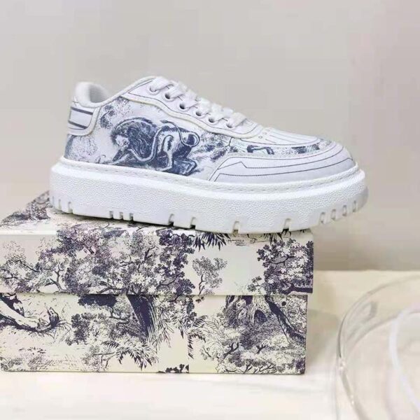 Dior Women Shoes Dior Addict Sneaker French Blue Toile De Jouy Technical Fabric (7)