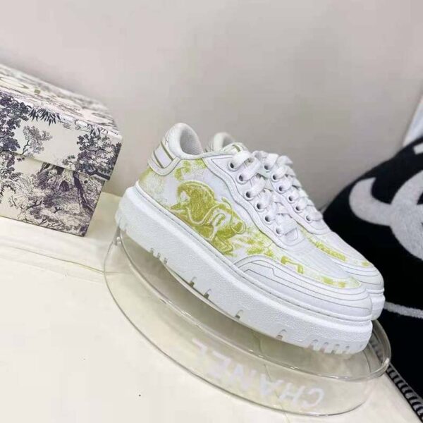 Dior Women Shoes Dior Addict Sneaker French Lime Toile De Jouy Technical Fabric (1)