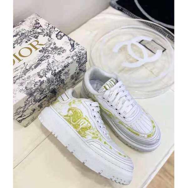 Dior Women Shoes Dior Addict Sneaker French Lime Toile De Jouy Technical Fabric (5)