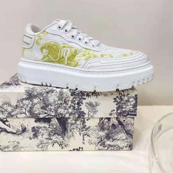 Dior Women Shoes Dior Addict Sneaker French Lime Toile De Jouy Technical Fabric (7)