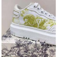 Dior Women Shoes Dior Addict Sneaker French Lime Toile De Jouy Technical Fabric