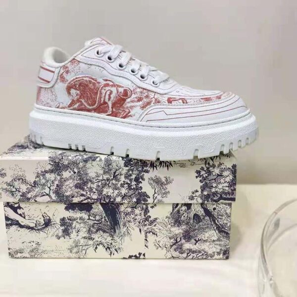 Dior Women Shoes Dior Addict Sneaker Raspberry Toile De Jouy Technical Fabric (8)