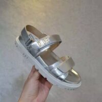 Dior Women Shoes DiorAct Sandal Silver-Tone Shiny Laminated Calfskin