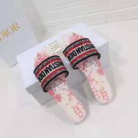 Dior Women Shoes Dway Dioramour Slide White Red D-Royaume D’Amour Embroidered Cotton