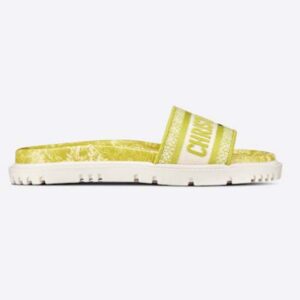Dior Women Shoes Dway Slide Lime Toile De Jouy Reverse Embroidered Cotton