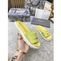 Dior Women Shoes Dway Slide Lime Toile De Jouy Reverse Embroidered Cotton