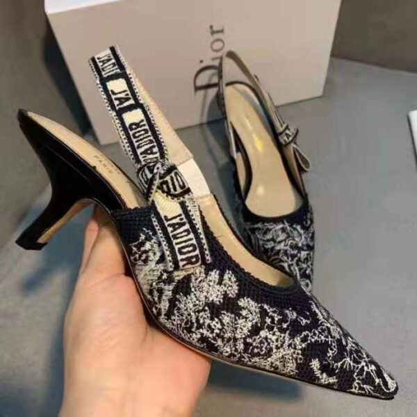Dior Women Shoes J’Adior Slingback Pump Deep Blue Toile De Jouy Reverse Embroidered Cotton (10)