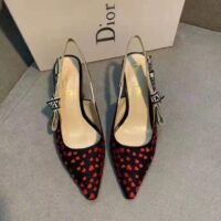 Dior Women Shoes J’Adior Slingback Pump Navy Blue Red Hearts I Love Paris Embroidered Cotton