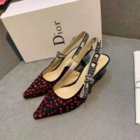 Dior Women Shoes J’Adior Slingback Pump Navy Blue Red Hearts I Love Paris Embroidered Cotton