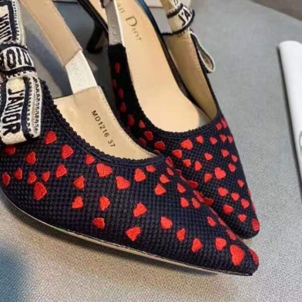Dior Women Shoes J’Adior Slingback Pump Navy Blue Red Hearts I Love Paris Embroidered Cotton (6)
