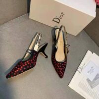 Dior Women Shoes J’Adior Slingback Pump Navy Blue Red Hearts I Love Paris Embroidered Cotton