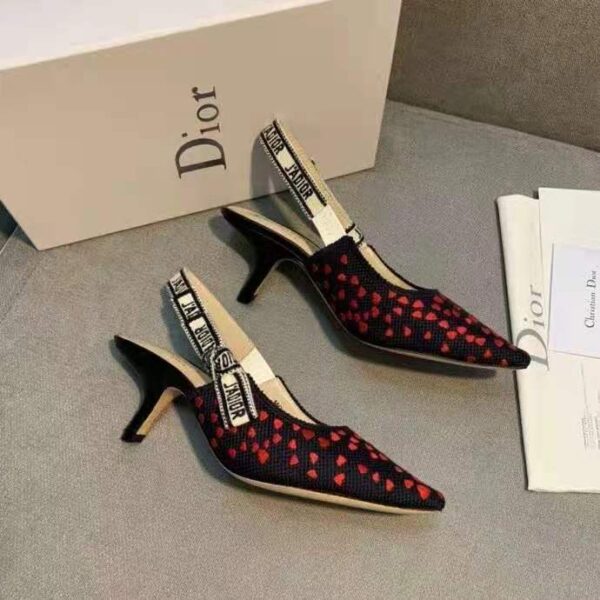 Dior Women Shoes J’Adior Slingback Pump Navy Blue Red Hearts I Love Paris Embroidered Cotton (8)