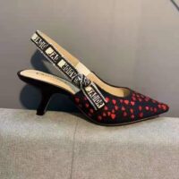 Dior Women Shoes J’Adior Slingback Pump Navy Blue Red Hearts I Love Paris Embroidered Cotton