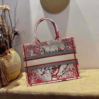 Dior Women Small Dior Book Tote Bag Red White D-Royaume D’Amour Embroidery