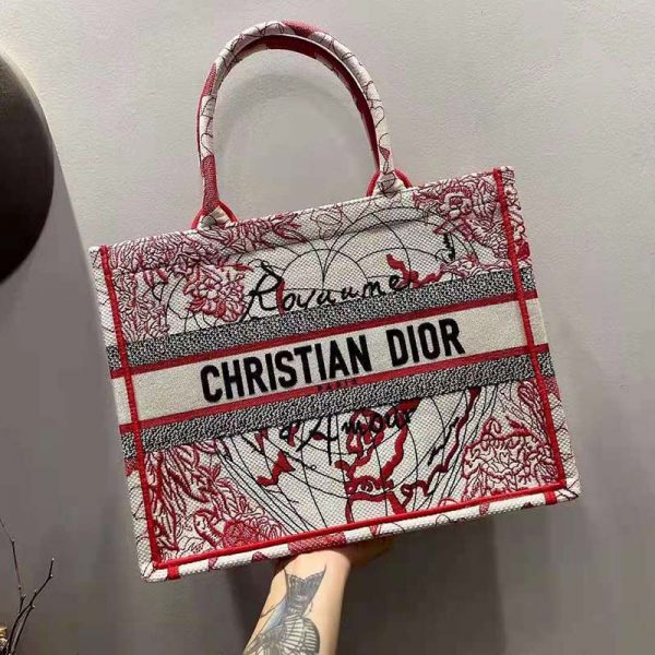 Dior Women Small Dior Book Tote Bag Red White D-Royaume D’Amour Embroidery (8)