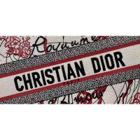 Dior Women Small Dior Book Tote Bag Red White D-Royaume D’Amour Embroidery