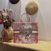 Dior Women Small Dioramour Dior Book Tote Red White D-Royaume D’Amour Embroidery