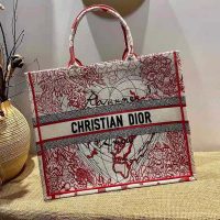 Dior Women Small Dioramour Dior Book Tote Red White D-Royaume D’Amour Embroidery