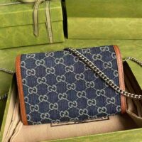 Gucci GG Unisex Dionysus Mini Chain Bag Dark Blue Ivory Eco Washed Organic GG Jacquard Denim