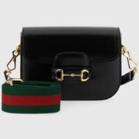 Gucci GG Unisex Gucci Horsebit 1955 Mini Bag Black Leather Green and Red Web