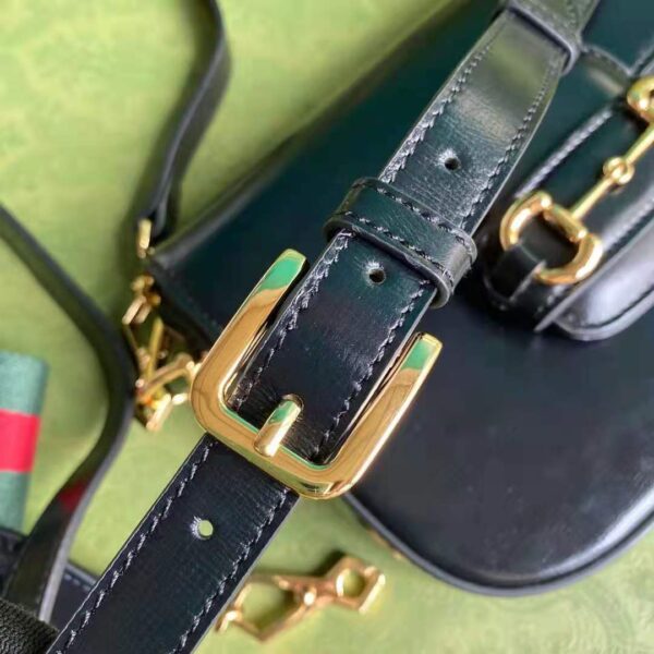 Gucci GG Unisex Gucci Horsebit 1955 Mini Bag Black Leather Green and Red Web (8)