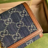 Gucci GG Unisex Jackie 1961 Chain Wallet Dark Blue Ivory Eco Washed Organic GG Jacquard Denim