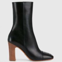 Gucci GG Women Ankle Boot with Interlocking G Black Leather 9 cm Heelerlocking G Black Leather 9 cm Heel (3)