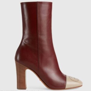 Gucci GG Women Ankle Boot with Interlocking G Maroon Leather 9 cm Heel