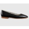 Gucci GG Women Ballet Flat with Interlocking G Black Leather 1 cm Heel