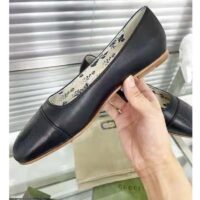 Gucci GG Women Ballet Flat with Interlocking G Black Leather 1 cm Heel