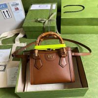 Gucci GG Women Gucci Diana Mini Tote Bag Double G Brown Leather