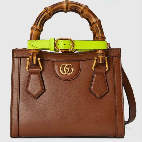 Gucci GG Women Gucci Diana Mini Tote Bag Double G Brown Leather