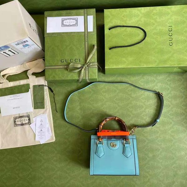Gucci GG Women Gucci Diana Mini Tote Bag Double G Light Blue Leather (4)