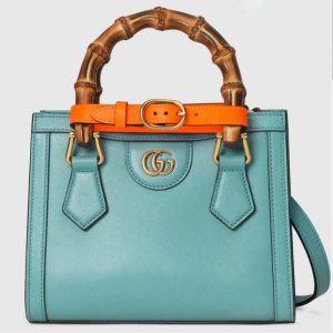 Gucci GG Women Gucci Diana Mini Tote Bag Double G Light Blue Leather