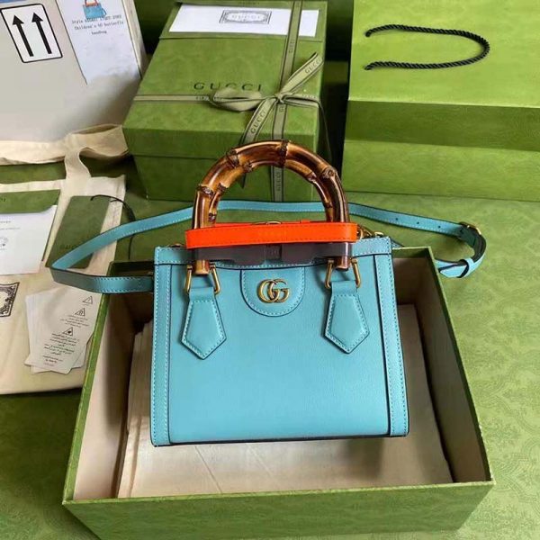 Gucci GG Women Gucci Diana Mini Tote Bag Double G Light Blue Leather (7)