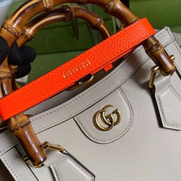 Gucci GG Women Gucci Diana Mini Tote Bag Double G White Leather (11)