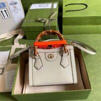 Gucci GG Women Gucci Diana Mini Tote Bag Double G White Leather