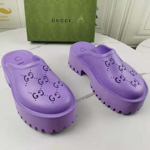 Gucci GG Women Platform Perforated G Sandal Lilac Perforated GG Rubber (1)