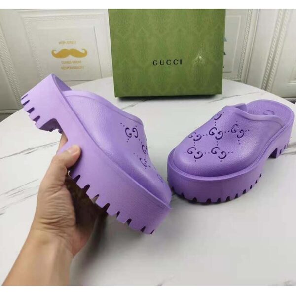 Gucci GG Women Platform Perforated G Sandal Lilac Perforated GG Rubber (6)