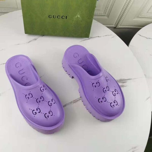 Gucci GG Women Platform Perforated G Sandal Lilac Perforated GG Rubber (9)