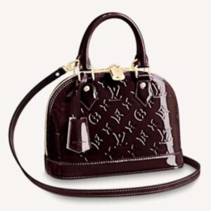 Louis Vuitton LV Unisex Alma BB Handbag Amarante Red Monogram Vernis Embossed Patent Calf Leather