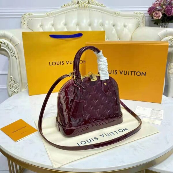 Louis Vuitton LV Unisex Alma BB Handbag Amarante Red Monogram Vernis Embossed Patent Calf Leather (3)