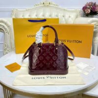 Louis Vuitton LV Unisex Alma BB Handbag Amarante Red Monogram Vernis Embossed Patent Calf Leather