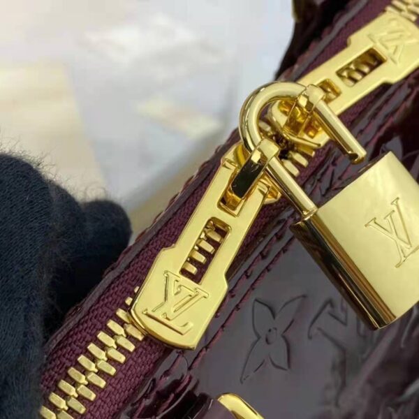 Louis Vuitton LV Unisex Alma BB Handbag Amarante Red Monogram Vernis Embossed Patent Calf Leather (8)