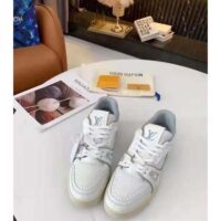 Louis Vuitton LV Unisex LV Trainer Sneaker White Grained Calf Leather Rubber Outsole