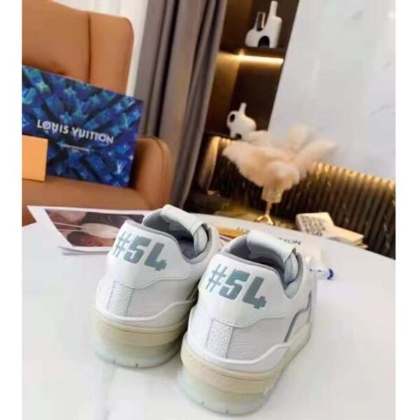Louis Vuitton LV Unisex LV Trainer Sneaker White Grained Calf Leather Rubber Outsole (6)