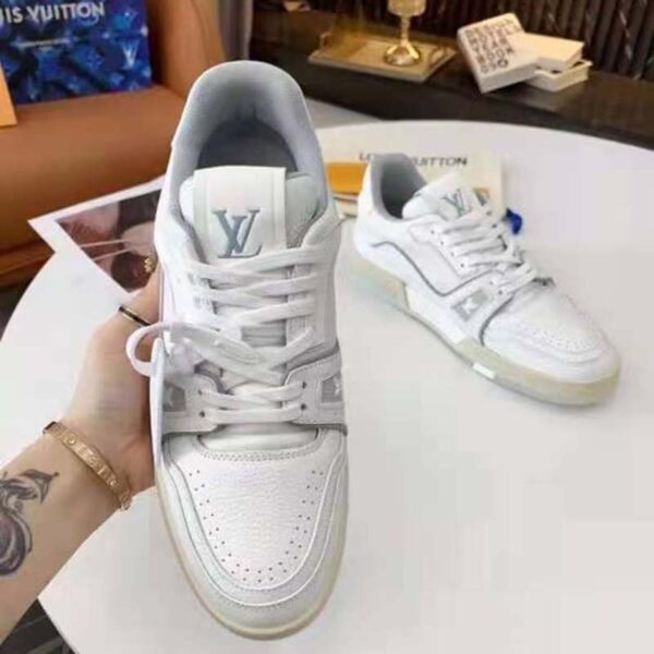 Louis Vuitton LV Unisex LV Trainer Sneaker White Grained Calf Leather Rubber Outsole (8)