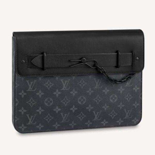 Louis Vuitton LV Unisex Pochette Steamer Monogram Eclipse Coated Canvas Cowhide Leather